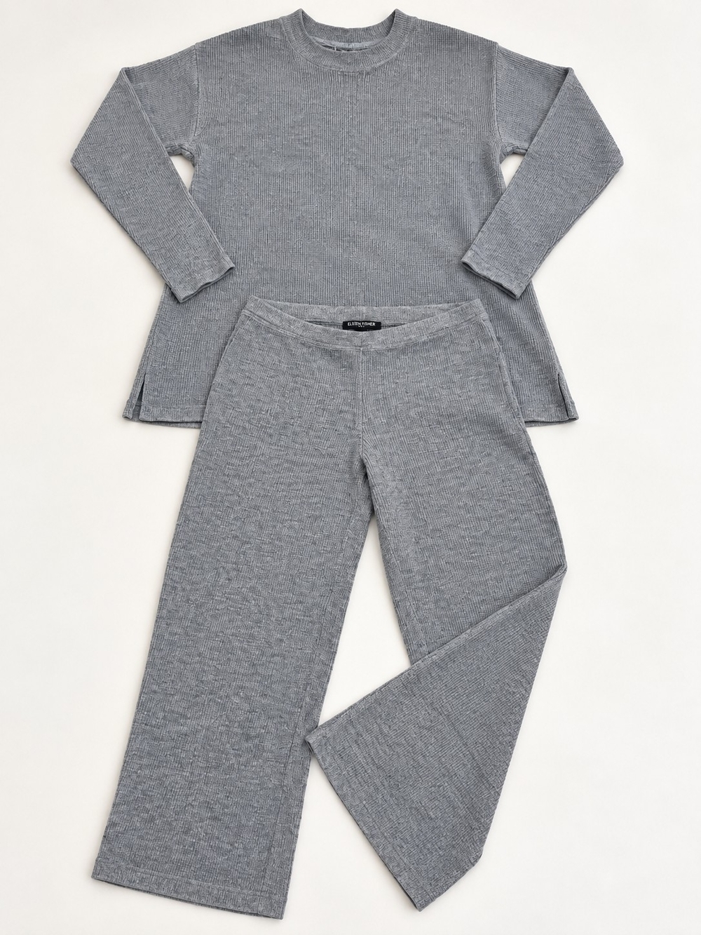 Eileen Fisher Petite Small Gray Waffle Knit 2 Piece Lounge Set